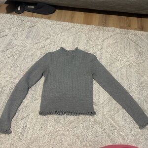 Gray Ruffled Knit Long Sleeve